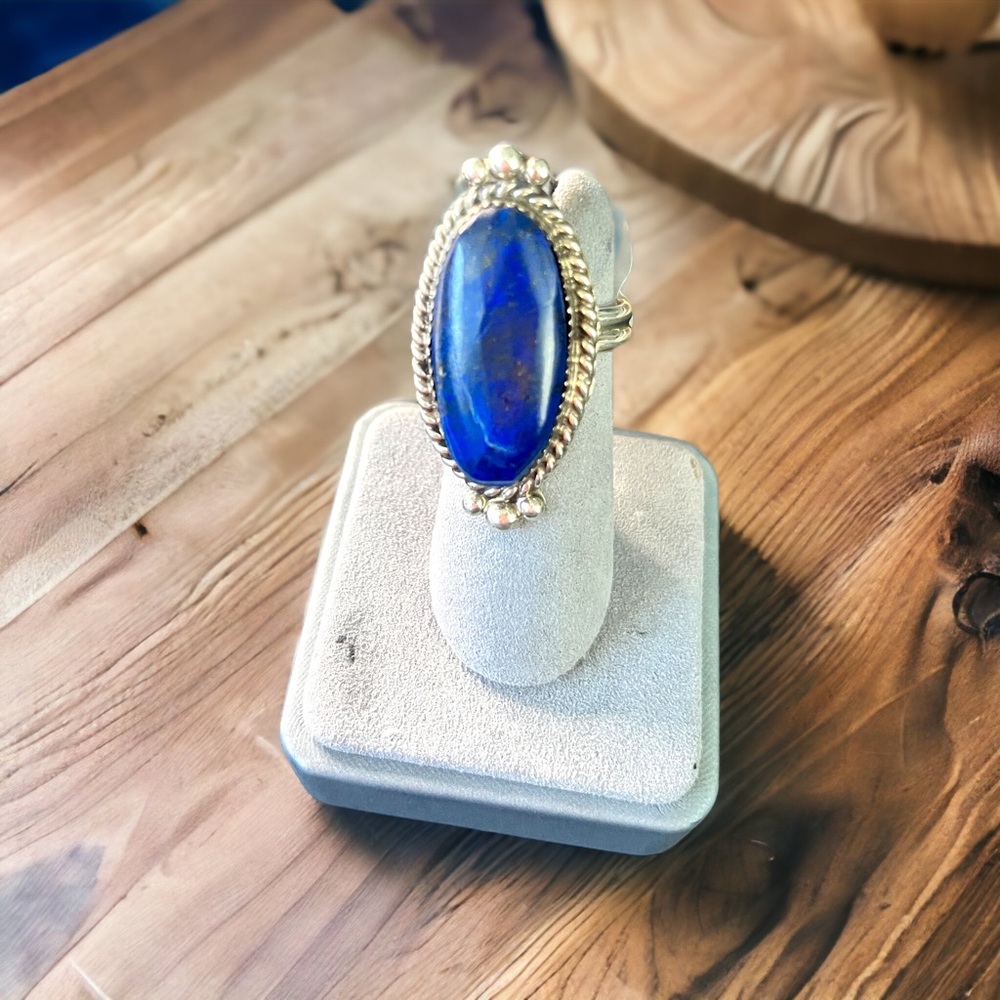Navajo Handcrafted Sterling Silver Lapis Ring - Artist Signed